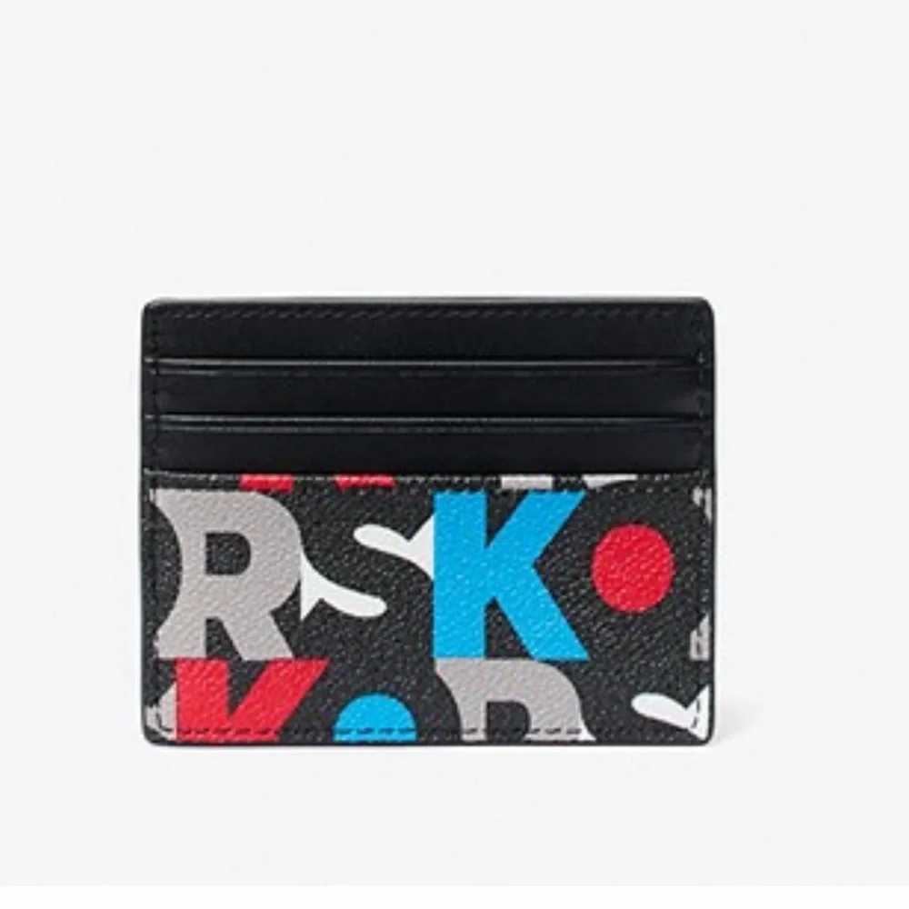MICHAEL KORS MENS Cooper BLACK MLTI Graphic Logo Tall Card Case BLACK MULTI
